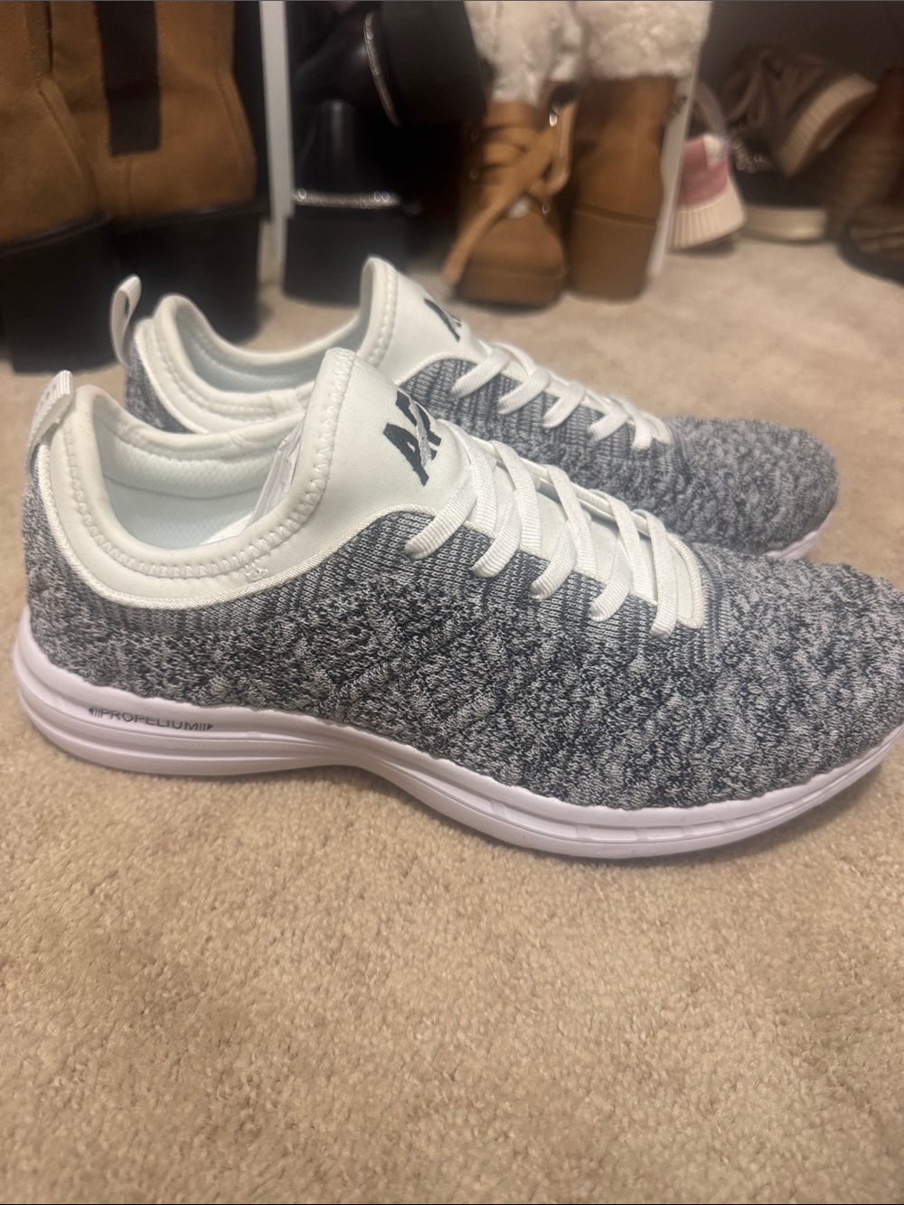 APL Knit Running Sneakers in Gray & White